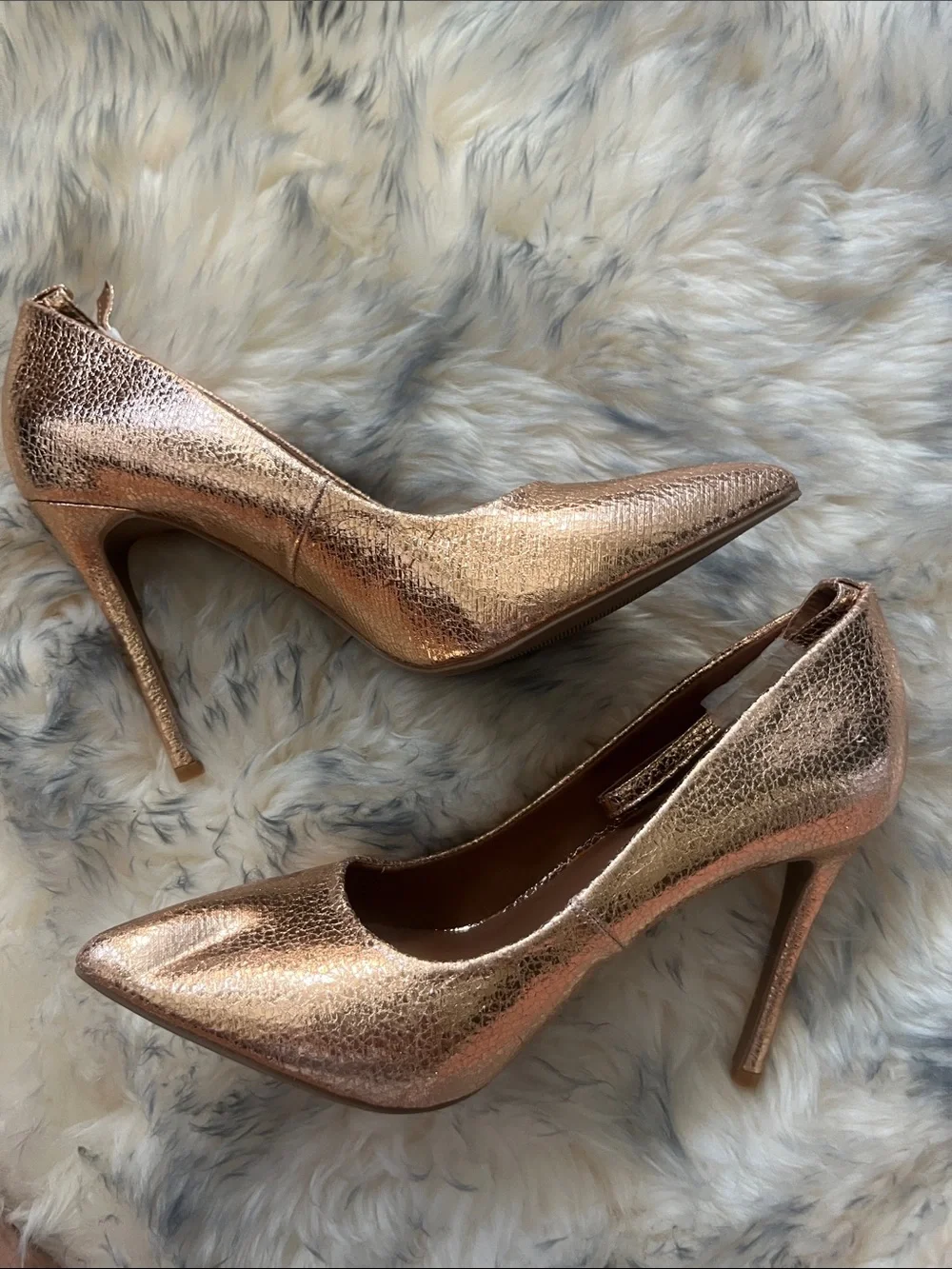 Dollhouse Metallic Rose Gold Pointed Toe Pumps
